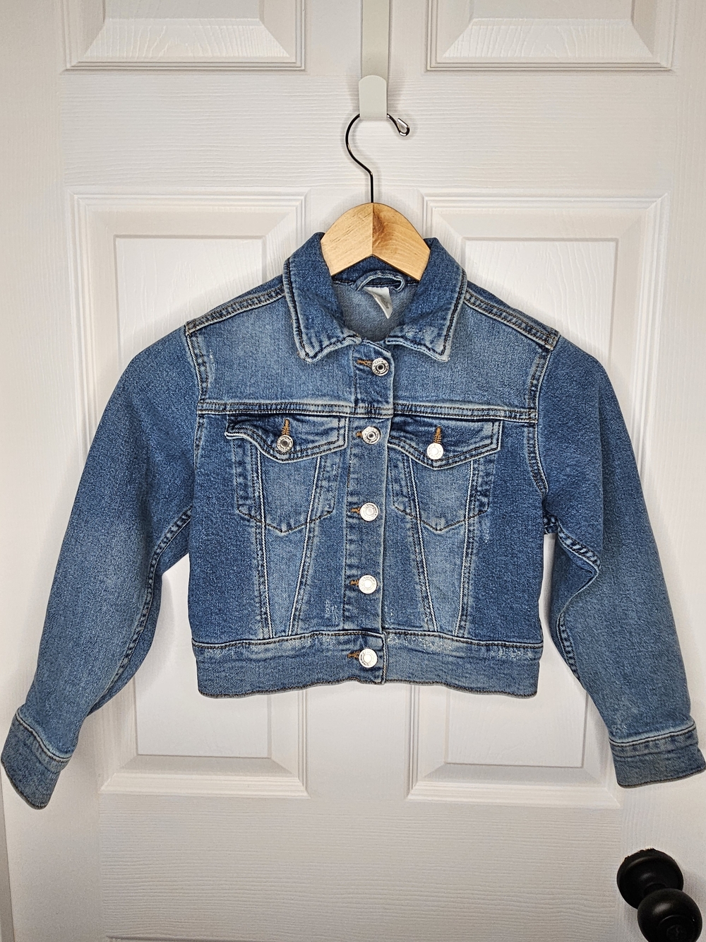 H&M Girls Cropped Denim Jacket Kids Classic Jean Jacket Blue Size 8/9